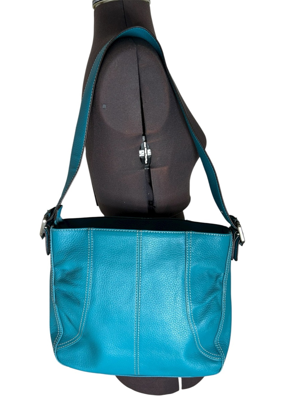 Relativity‎ Teal Pebble Leather Stylish Everyday Tote Shoulder Bag Zipper